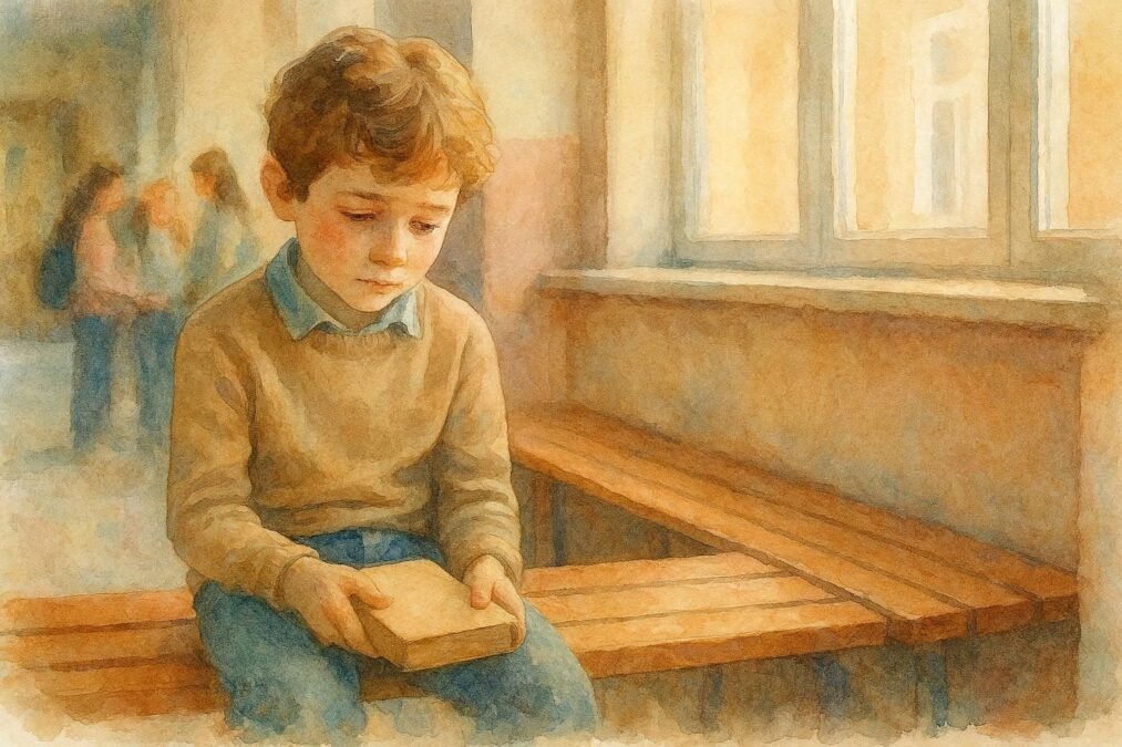 Criança sentada com um livro.