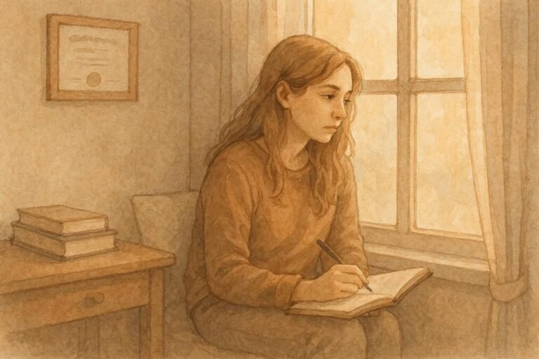 Pessoa escrevendo à luz do sol.