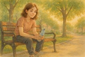 Jovem sentado em um banco.