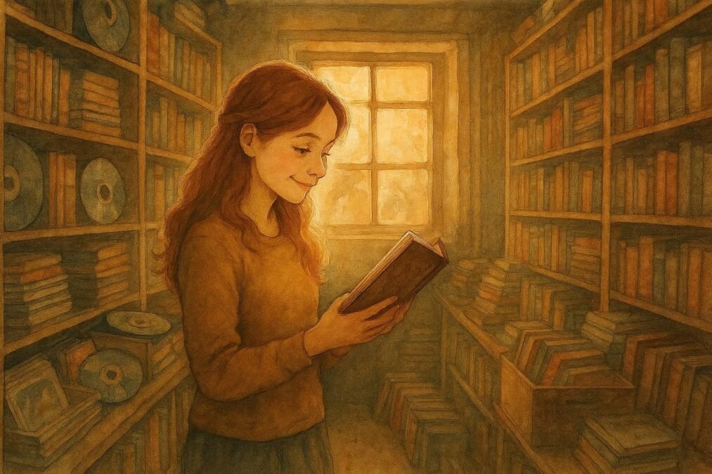 Meli lendo um livro antigo