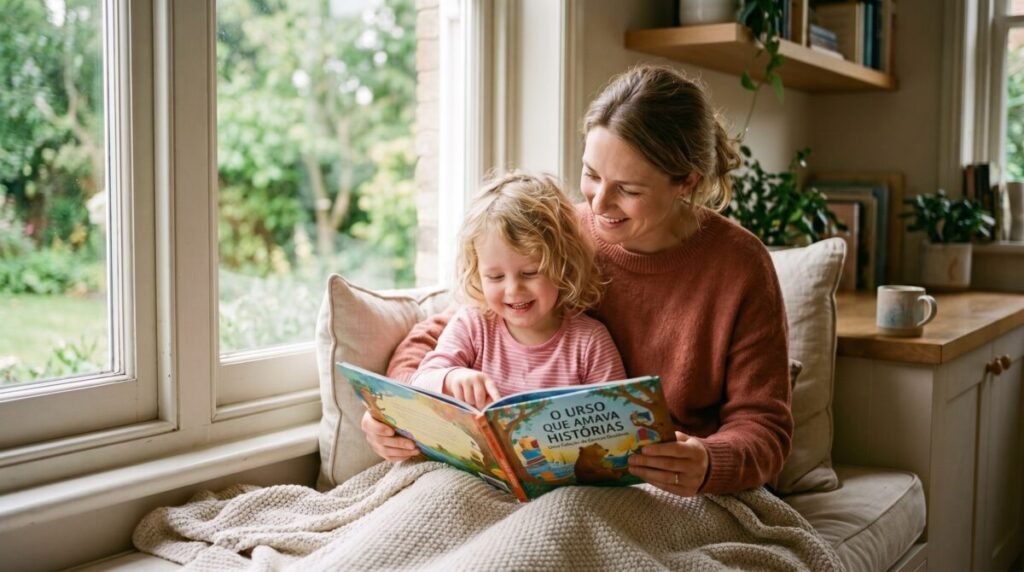Mãe lendo um livro com a criança
